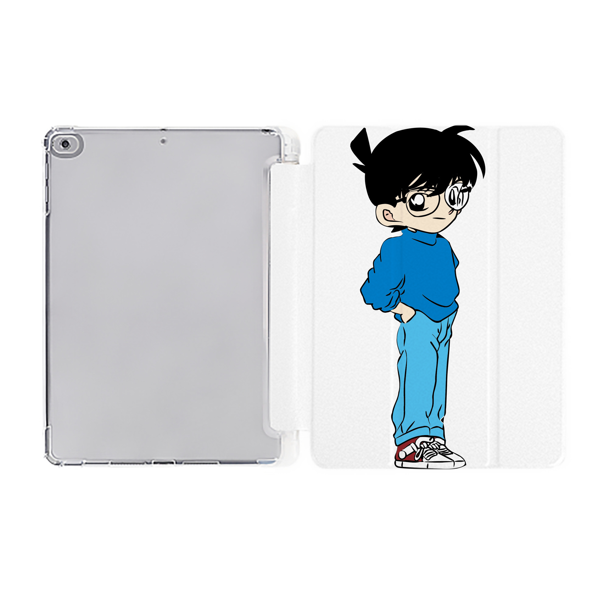 （画像用） 名探偵コナン 江戸川 コナン Detective Conan Conan Edogawa IPad ケース ペン収納付き 三つ折りスタンド PUレザー×シリコン 対応機種9.5/10.5/10.9インチ